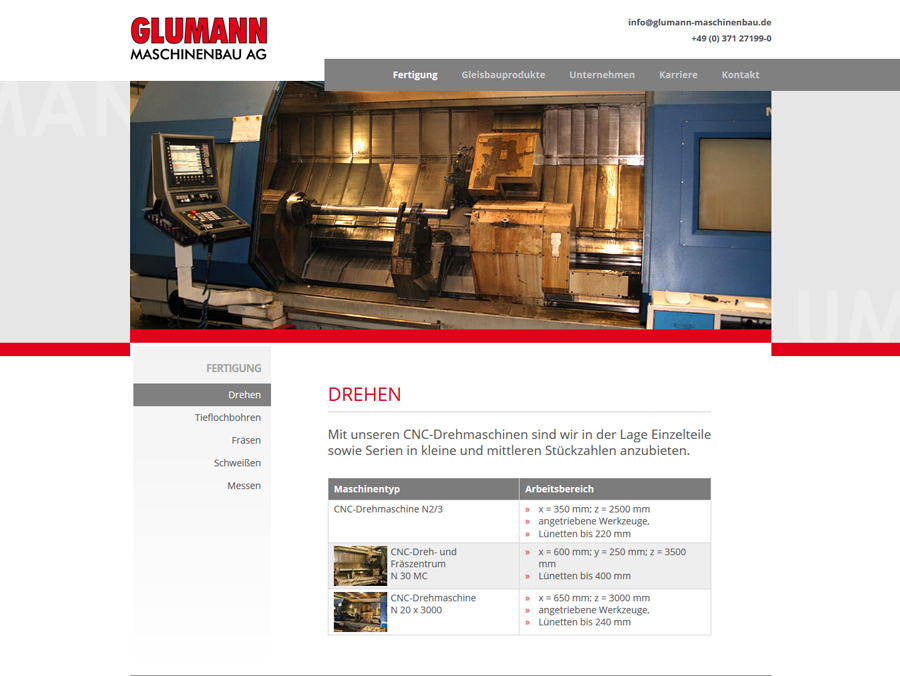 Glumann Maschinenbau Webseite