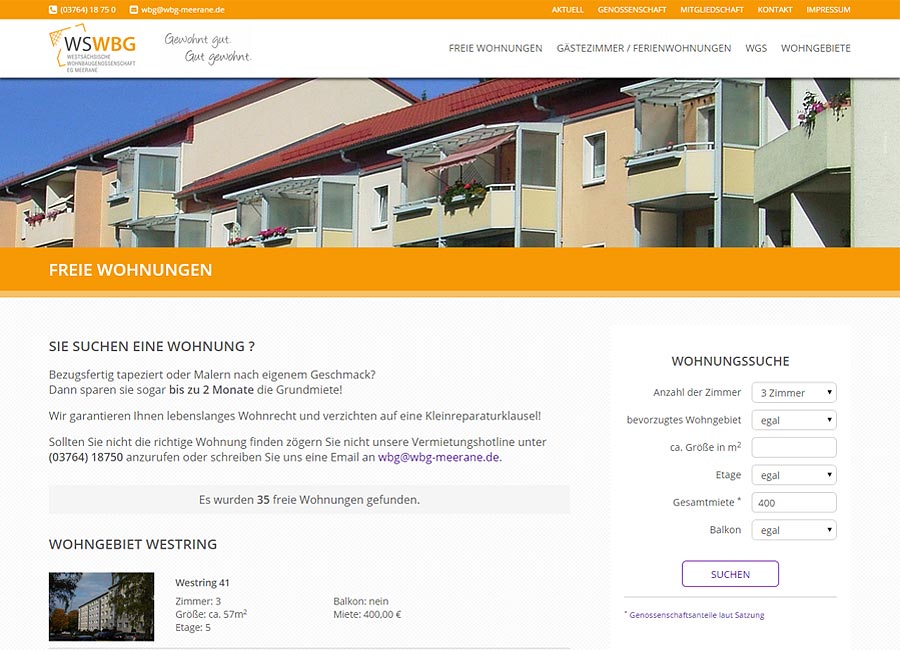 Webseite Wohnungsgenossenschaft