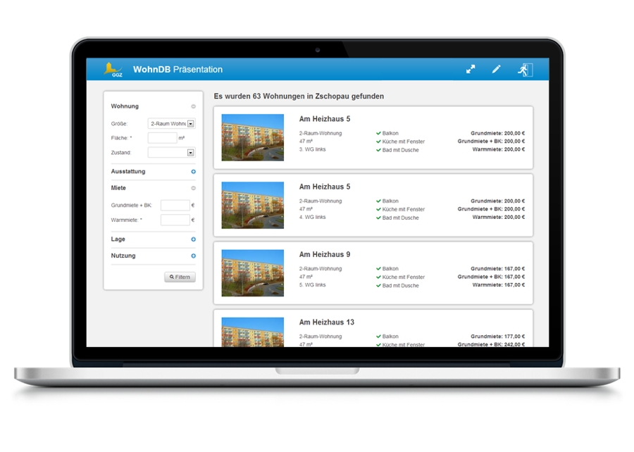 Wohnungsdatenbank Webdesign