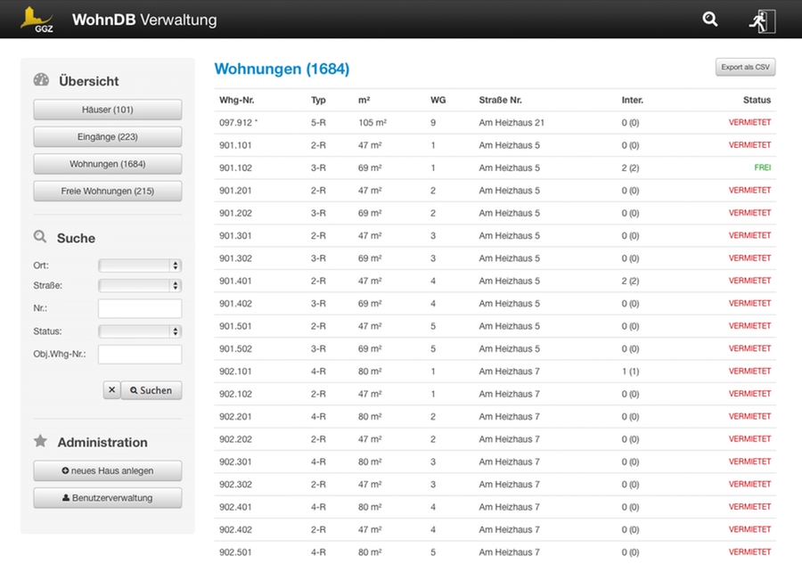 Wohnungsdatenbank Webdesign