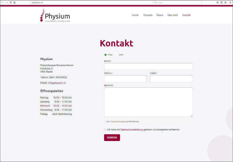 Physiotherapie Webseite