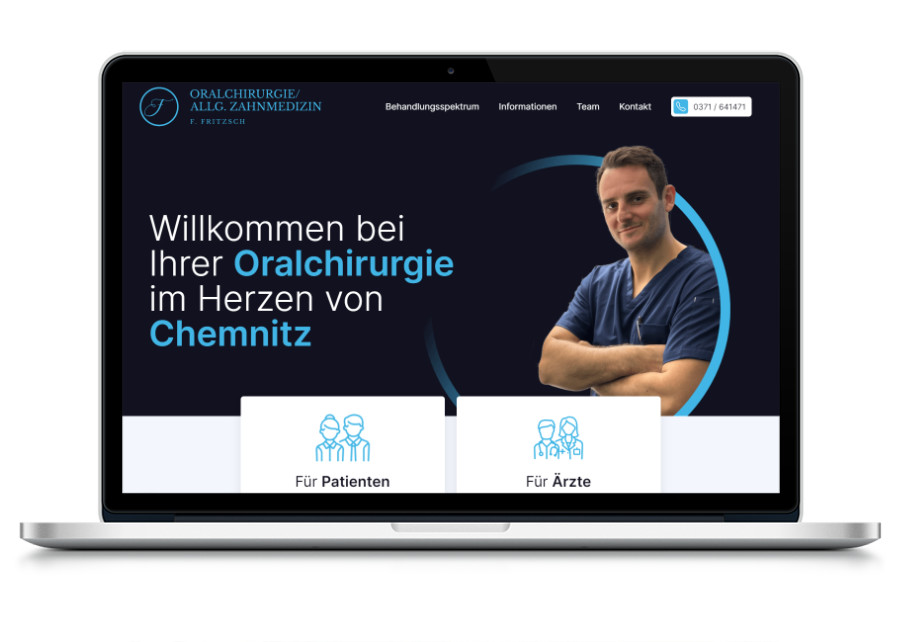 vorschau auf die Webseite von Oralchirurgie Fritzsch auf einem Laptop
