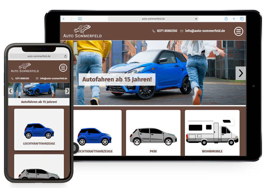 vorschau auf die Webseite von Autohaus Sommerfeld auf Handy und Tablet