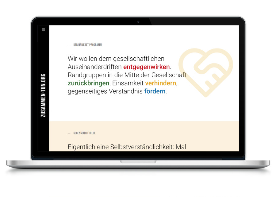 vorschau auf die Webseite von zusammen-tun.org auf einem Laptop