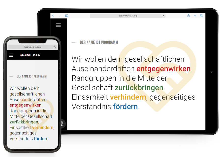 vorschau auf die Webseite von zusammentun auf Handy und Tablet