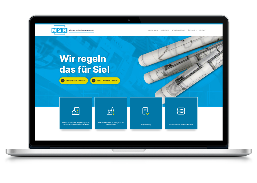 Vorschau auf die Webseite von MSR Elektro- und Anlagenbau GmbH auf einem Laptop