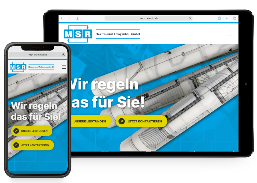 Vorschau auf die Webseite von MSR Elektro- und Anlagenbau GmbH auf einem Handy und Tablet