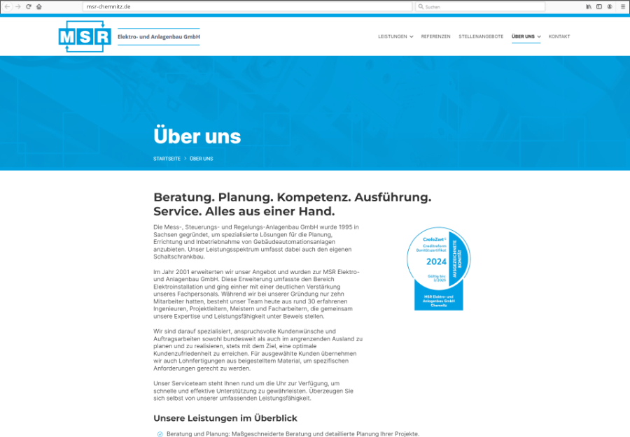 Vorschau auf die Webseite von MSR Elektro- und Anlagenbau GmbH