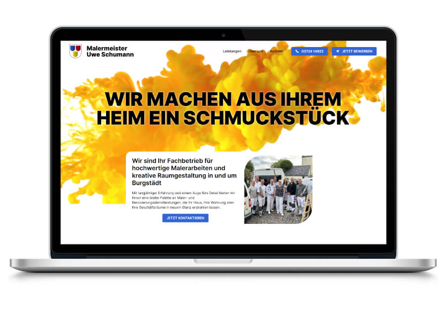 Vorschau auf die Webseite von Malermeister Schumann auf einem Laptop