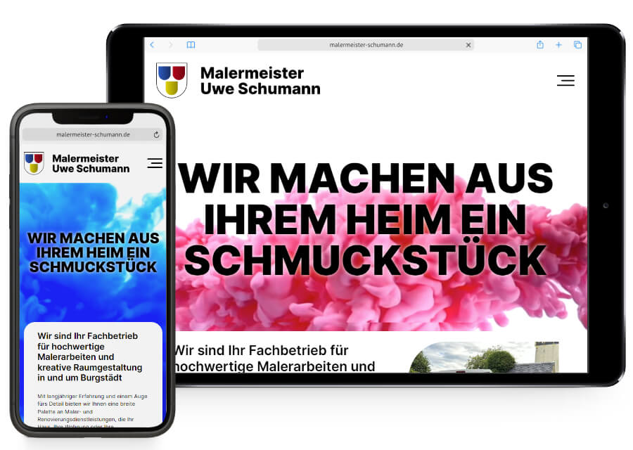 vorschau auf die Webseite der Firma Malermeister Schumann auf Handy und Tablet