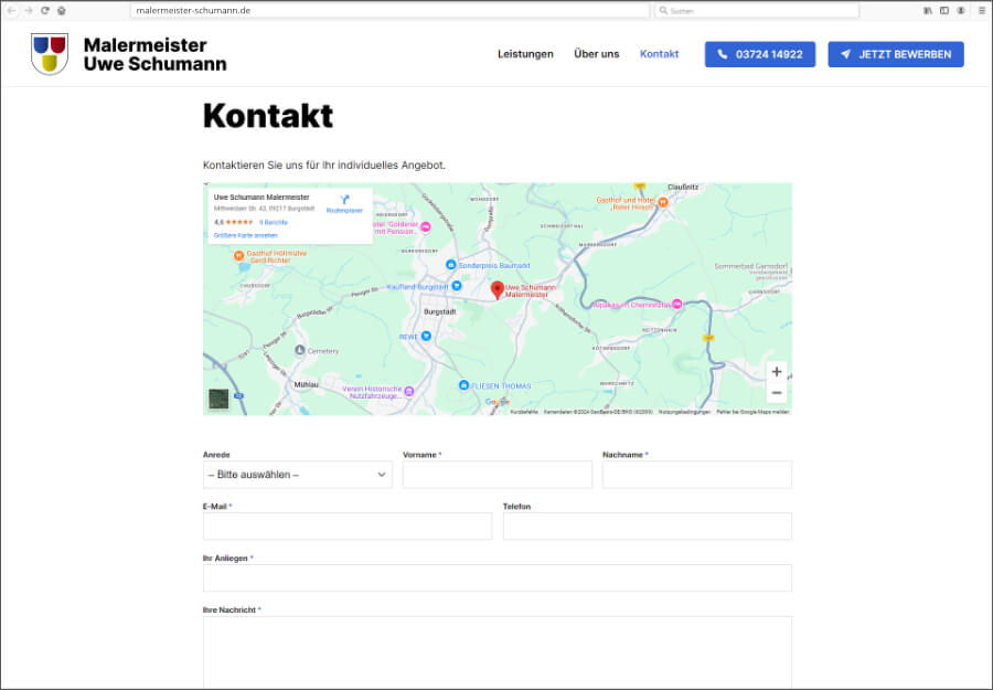 Vorschau auf die Webseite von Malermeister Schumann