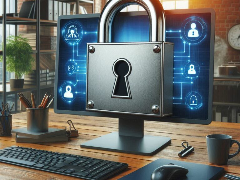 Computer gesichert mit einem großen Schloss