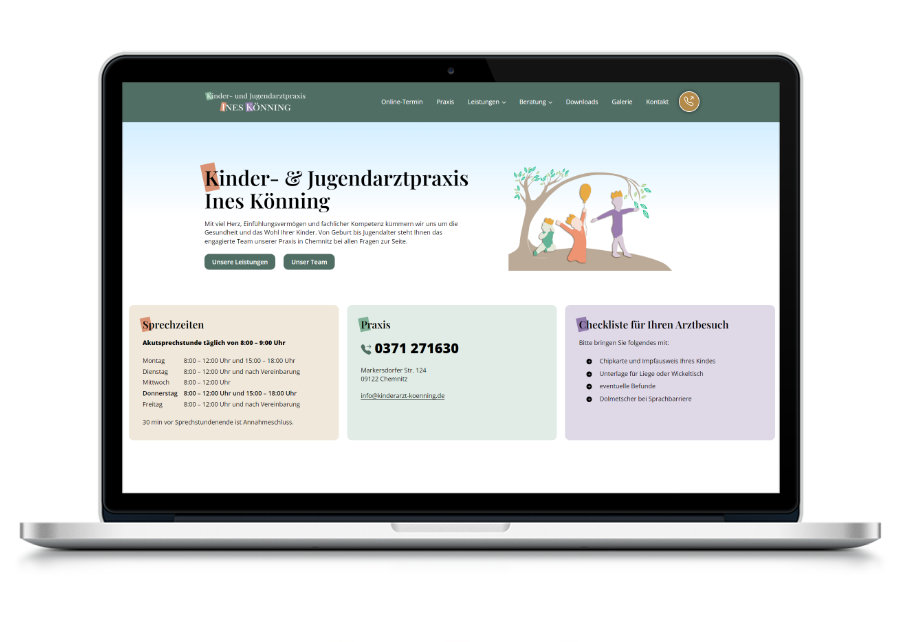 eine Vorschau der Webseite kinderarzt-koenning auf einem Laptop