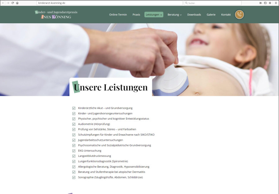Ein Auzug aus der Webseite kinderarzt-koenning.de zur Vorschau
